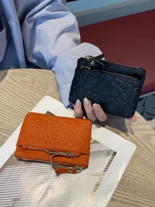 Genuine leather embossed coin purse women card holder mini wallet minimalist stylish daily use