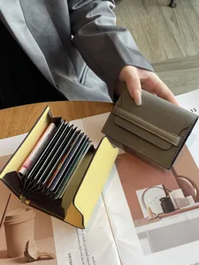 Genuine leather anti-magnetic card holder women large capacity multi-slot mini minimalist wallet