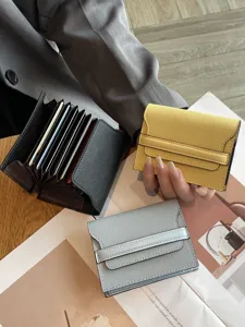 Genuine leather card holder multi-slot accordion wallet minimalist mini purse for women