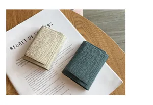 Genuine leather mini trifold short wallet for women with coin pocket and card slots