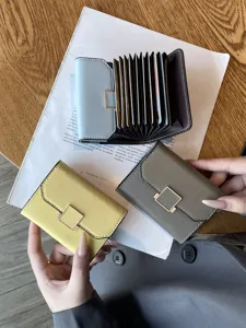 Porte-cartes en cuir véritable portefeuille accordéon pour femmes étui compact vue principale