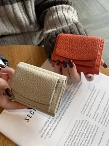 Women genuine leather mini trifold wallet short coin purse RFID card holder elegant style