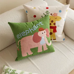Cartoon Animal Throw Pillow Cover Cute Giraffe Elephant Dog Print Square Cushion Cover For Living Room Sofa Home Decor