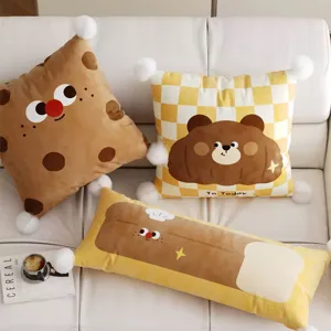 Cute Cartoon Bear Bread Printed Plush Decorative Pillow Cover Soft Animal Pattern Cushion Case for Sofa Home Living Room