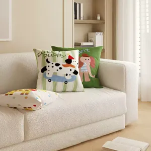 Cartoon animal print square throw pillow cover, cozy sofa cushion for home living room.