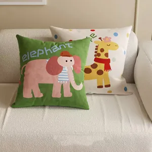 Cartoon elephant giraffe throw pillow cover cute animal square cushion case for sofa home decor