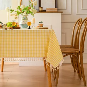 Baumwolle karierte Tischdecke mit Quasten im Landhausstil rechteckige Esstischabdeckung Dekoration