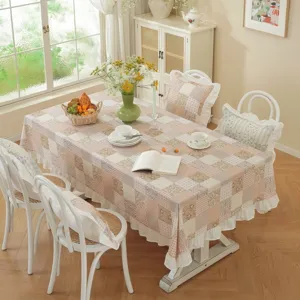 American cotton patchwork tablecloth with ruffle skirt for dining table and coffee table.