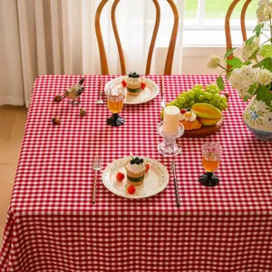 Baumwolle karo Tischdecke fuer rechteckigen Esstisch, vintage laendlicher Stil tischabdeckung.