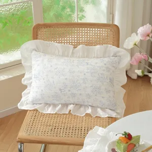 Pastoral style floral jacquard ruffled cushion cover decorative pillow for comfortable home decor