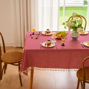 Baumwolle Garn gefärbt karierte Tischdecke mit Quasten für schöne Esszimmer Dekoration.