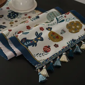 Πασχαλινό τραπεζομάντηλο jacquard διακοσμητικό ύφασμα με χαριτωμένο σχέδιο αυγού κουνελιού.