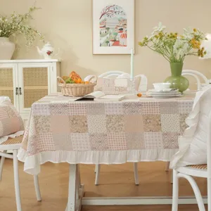 American style pure cotton patchwork tablecloth with ruffle hem, elegant floral dining cover.