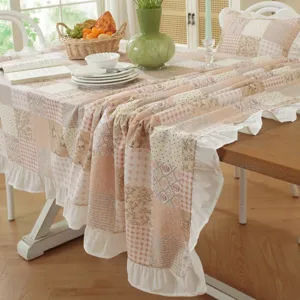American cotton patchwork tablecloth rectangular floral ruffles dining table cover cloth
