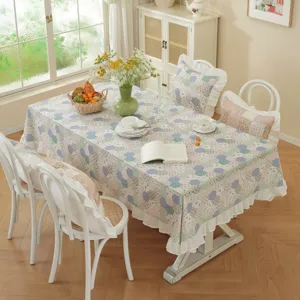 American style cotton patchwork tablecloth with ruffle hem for dining room table cover