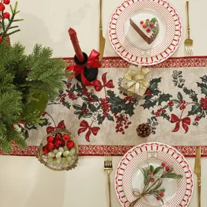 Christmas table runner jacquard fabric holiday dining table decoration festive home decor