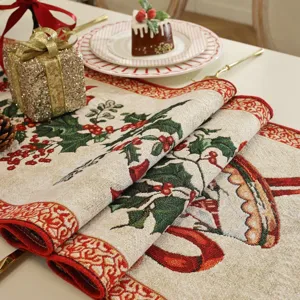 Christmas table runner festive jacquard dining table decor polyester cotton holiday table cover.