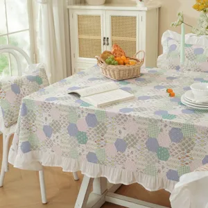 American cotton patchwork tablecloth with ruffle hem rectangular dining table cover rustic style