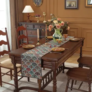 Corsia da tavola jacquard tinto in filato retrò americano floreale bordo festonato per sala