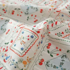 Cotton Jacquard Floral Tablecloth Fabric Detail View, Pastoral Style Dining Cover and Garment Trim
