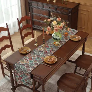 Runner da tavola in jacquard in stile americano retrò tovaglia floreale per decorazione.