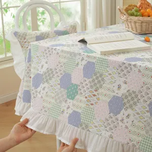 American style cotton patchwork tablecloth with ruffle hem rectangular dining table cover nice.