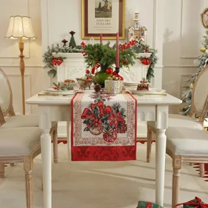 Christmas jacquard table runner polyester cotton festive dining room home holiday decor table cloth