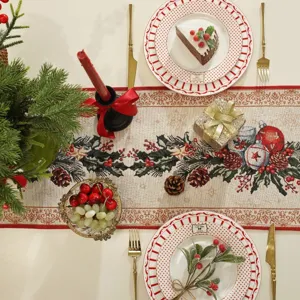 Christmas yarn-dyed jacquard table runner festive holiday party dining table decor fabric cover.