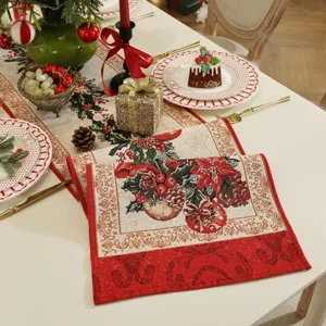 Christmas table runner festive red green jacquard polyester cotton dining table holiday decor