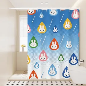 Waterproof pixel rabbit shower curtain colorful raindrops bathroom hanging curtain partition
