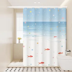 Ocean star waterproof fabric shower curtain for bathroom decor, fresh coastal style.