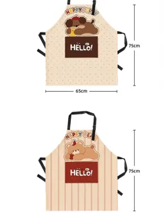 Cute cartoon animal cotton linen kitchen apron with pocket, 65x75cm cooking bib for daily use.