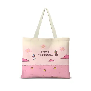 Sac cabas en toile avec imprimé citation esthétique, design dégradé rose pour usage quotidien.