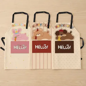 Cute animal cotton linen apron with pocket, kitchen cooking anti-fouling sleeveless chef apron.