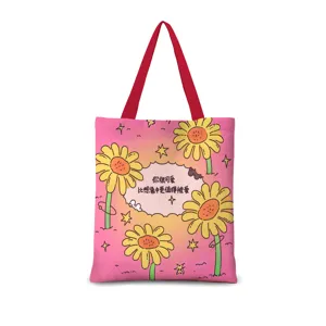 Sac cabas en toile rose avec imprimé tournesol mignon et message doux pour l'école et le shopping.