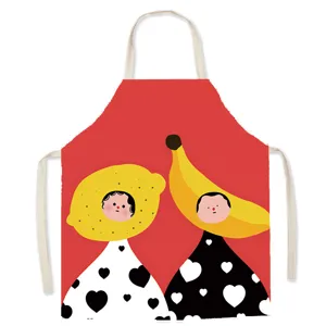 Dettaglio grembiule da cucina limone banana arte cartoon, perfetto per cucinare a casa ogni giorno.