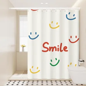 Colorful smiley face shower curtain with waterproof fabric, bathroom partition decor.