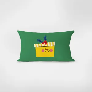 Oreiller rectangulaire vert avec imprimé de boîte-cadeau mignon, idéal pour canapé.