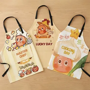 Simpatico grembiule da cucina con stampa elfo cartoon e tasca, impermeabile per cucinare bene.
