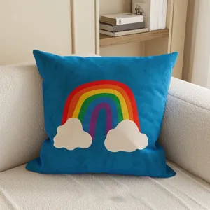 Nordischer Kissenbezug blaue Kissen mit buntem Regenbogenmuster für Sofa Wohnzimmer Bett