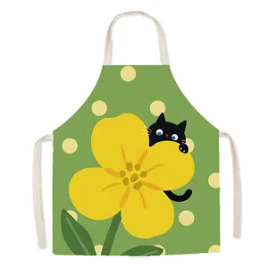 Cute cat rapeseed flower fabric kitchen cooking apron sleeveless waterproof anti-fouling bib