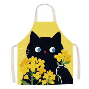 Cute black cat floral kitchen apron sleeveless cotton cooking smock anti-fouling bib