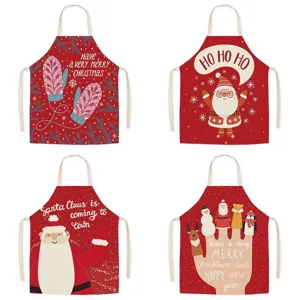 Christmas Santa Claus Cartoon Printed Kitchen Apron Cute Baking Home Household Cooking Bib Apron Holiday Gift