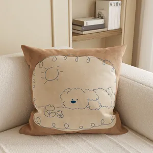 Niedliches Cartoon-Hund Motiv Kissen, weicher Samt Kissenbezug fuer Sofa Wohnzimmer.
