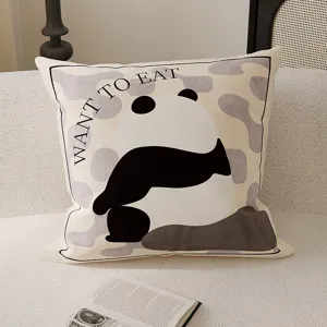 Minimalistisches abstraktes Panda Kissen Detail, stilvolles dekoratives Sofakissen aus Baumwolle.