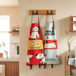 Waterproof Kitchen Apron Cute Dog Cat Print Polyester Adjustable Bib Apron With Large Pockets For Cooking Baking