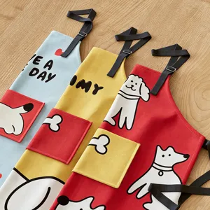 Cute cartoon dog pocket apron set, waterproof and wear-resistant kitchen cooking baking apron.