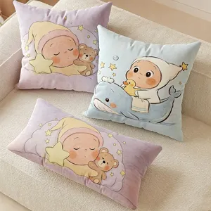 Cartoon cute sleeping baby throw pillow soft plush cushion for sofa living room bed decor