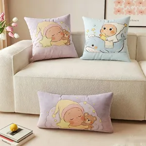 Cute cartoon baby print throw pillow set, soft velvet cushion for living room sofa home decor.