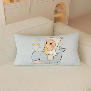 Cute cartoon whale throw pillow soft plush cushion for sofa living room office lumbar rest